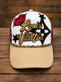 Custom Luxe Monogram Trucker Hat-Red Lips, Gold Chain & Western Glam