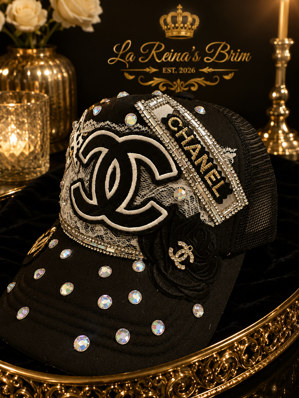 Luxury Inspired Glam Queen Rhinestone Trucker Hat | La Reina’s Brim