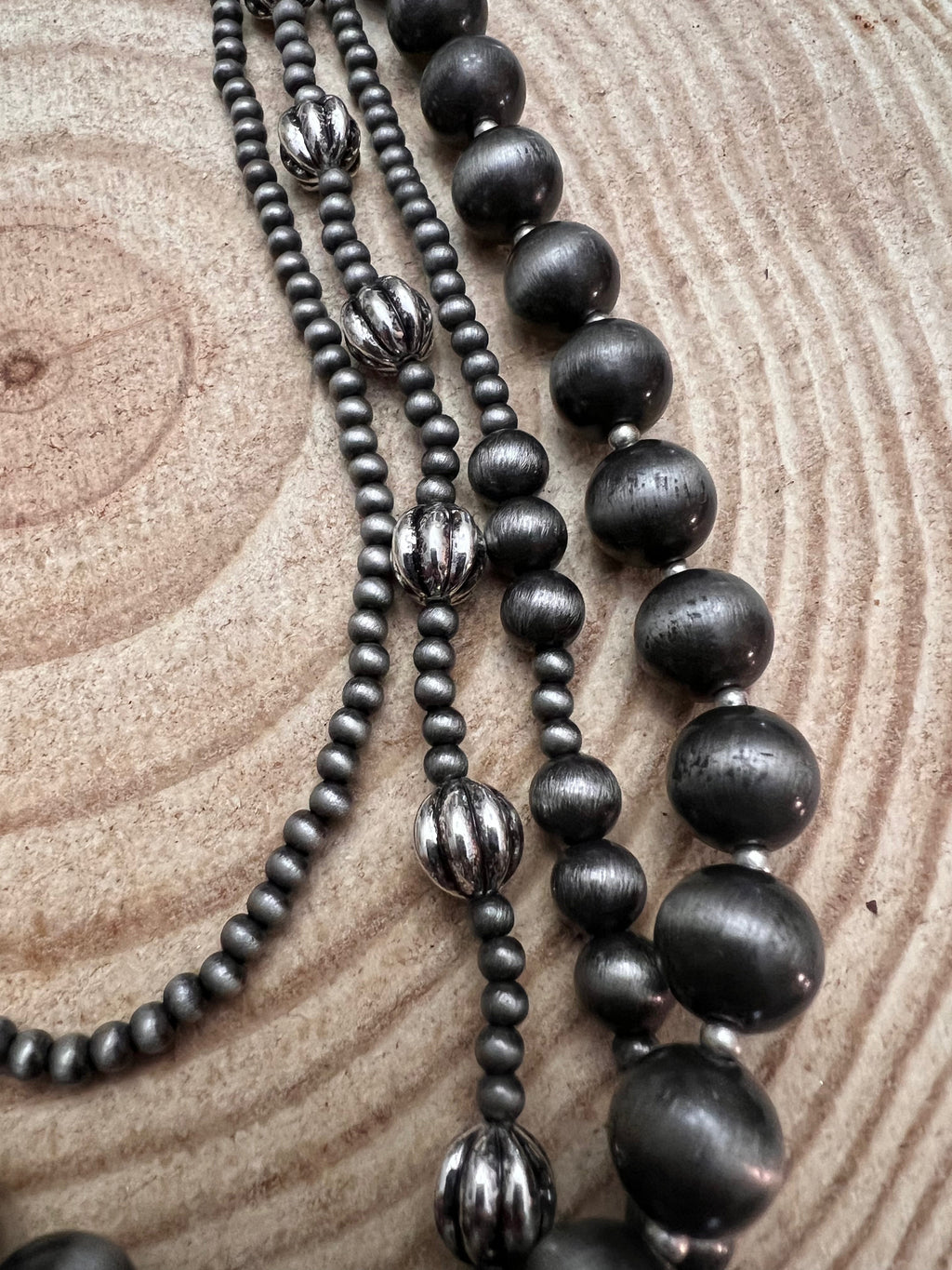 Faux Sterling Pearl Layered Necklace Set – 4-Piece Burnished Silver Western Set