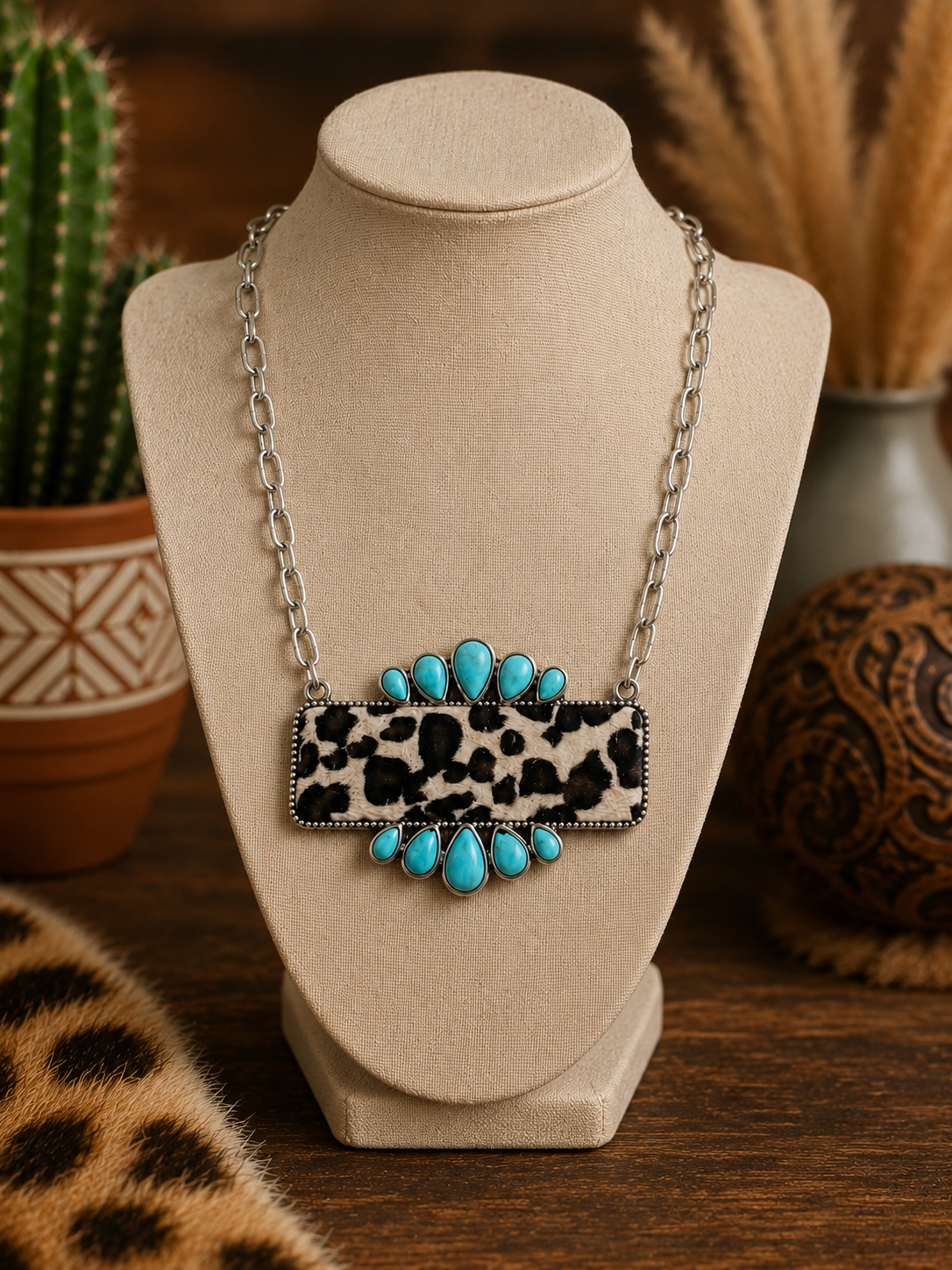 Wild Mesa Leopard & Turquoise Statement Necklace