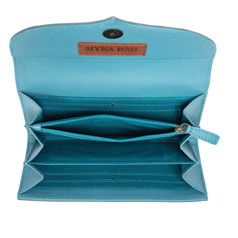 Flower Crest Ridge Wallet with Tooled Leather Turquoise Detaill