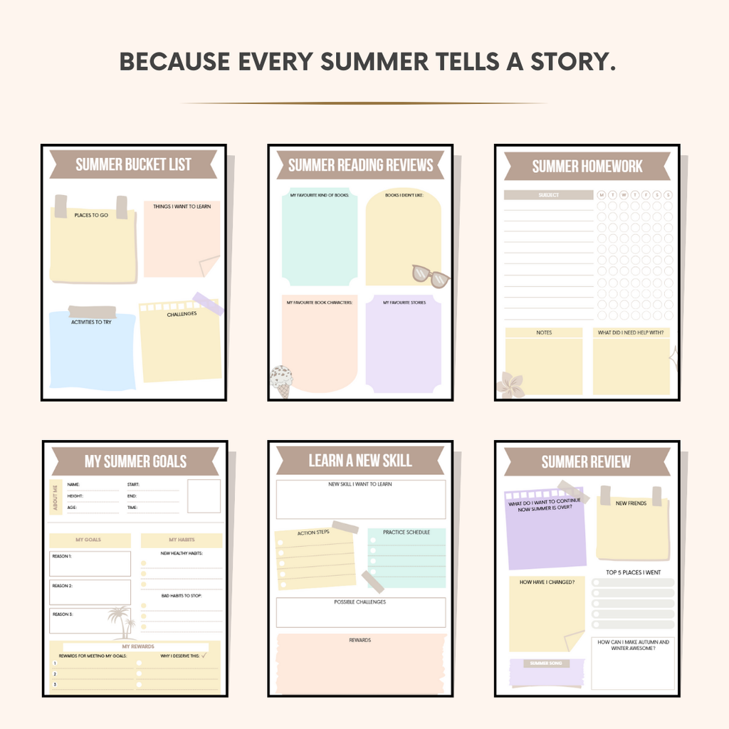 Kids Summer Planner – 35 Page Printable PDF – Summer Activities, Goals & Journals for Kids (Instant Download)