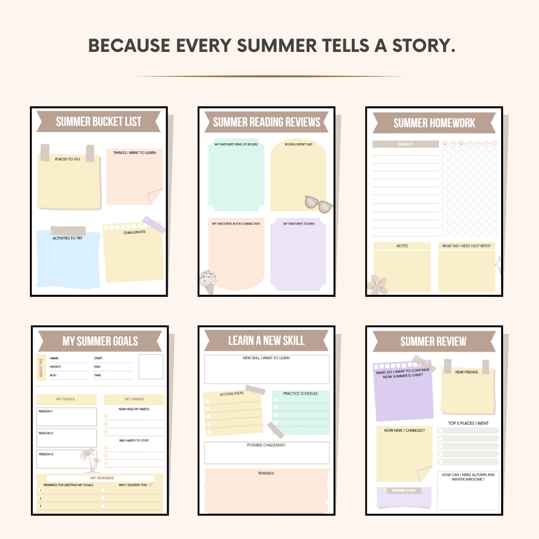 Kids Summer Planner – 35 Page Printable PDF – Summer Activities, Goals & Journals for Kids (Instant Download)