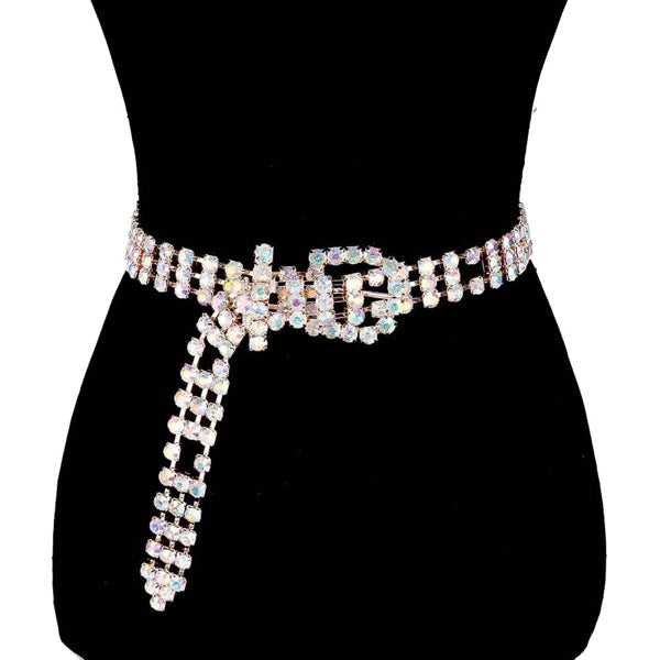 Embellished Crystal Rhinestone Accented Buckle Belt