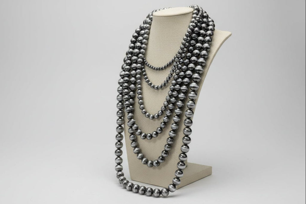 Western Six-Row Faux Sterling Pearl Statement Necklace — Single-Clasp Layered Set