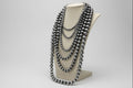 Western Six-Row Faux Sterling Pearl Statement Necklace — Single-Clasp Layered Set
