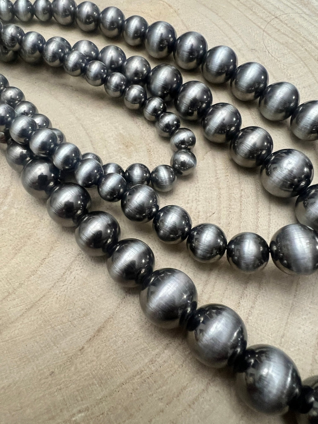 Triple Strand Burnished Faux Sterling Pearl Necklace – Western Layered Set