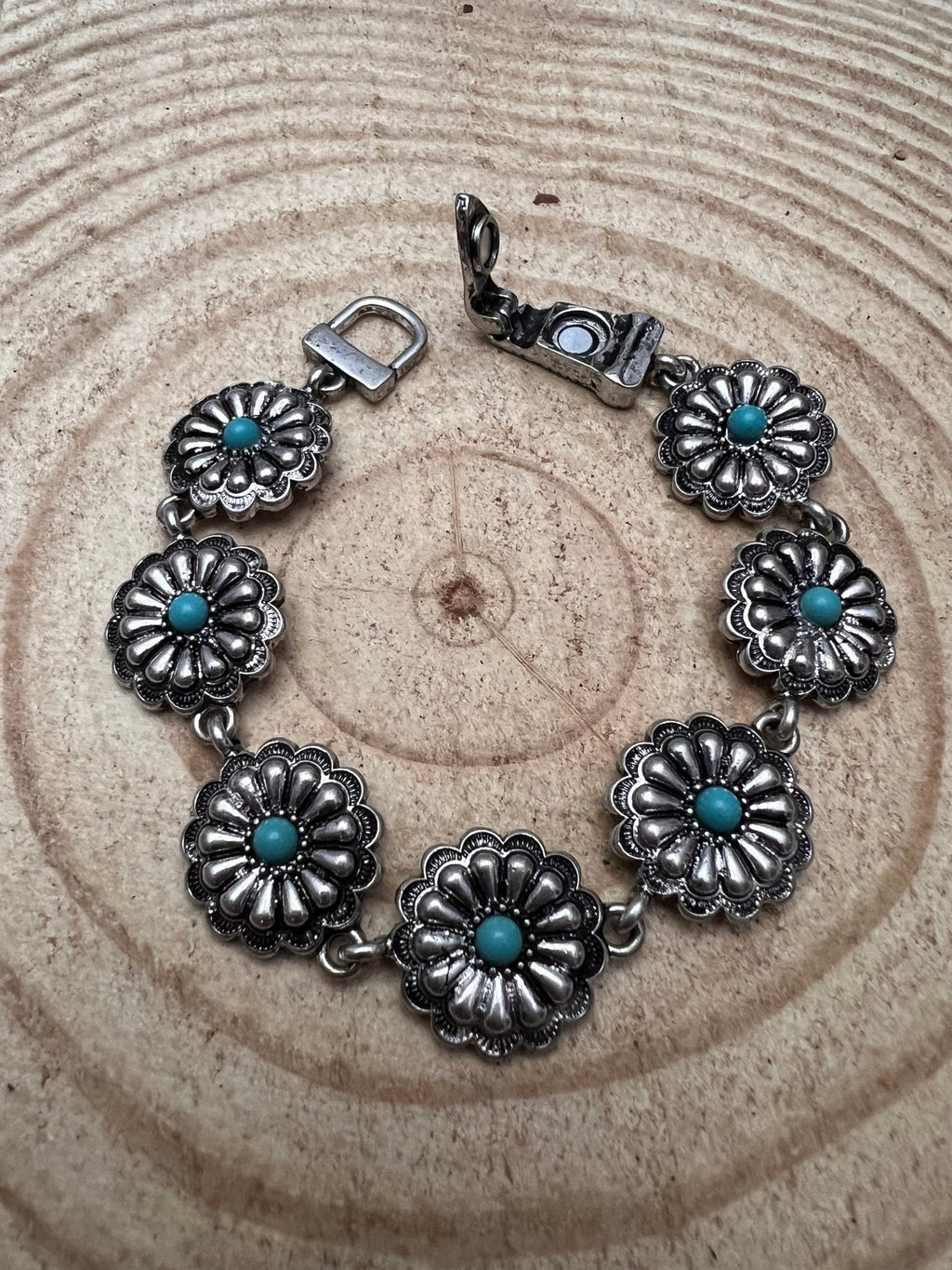 Western Concho & Faux Turquoise Magnetic Bracelet