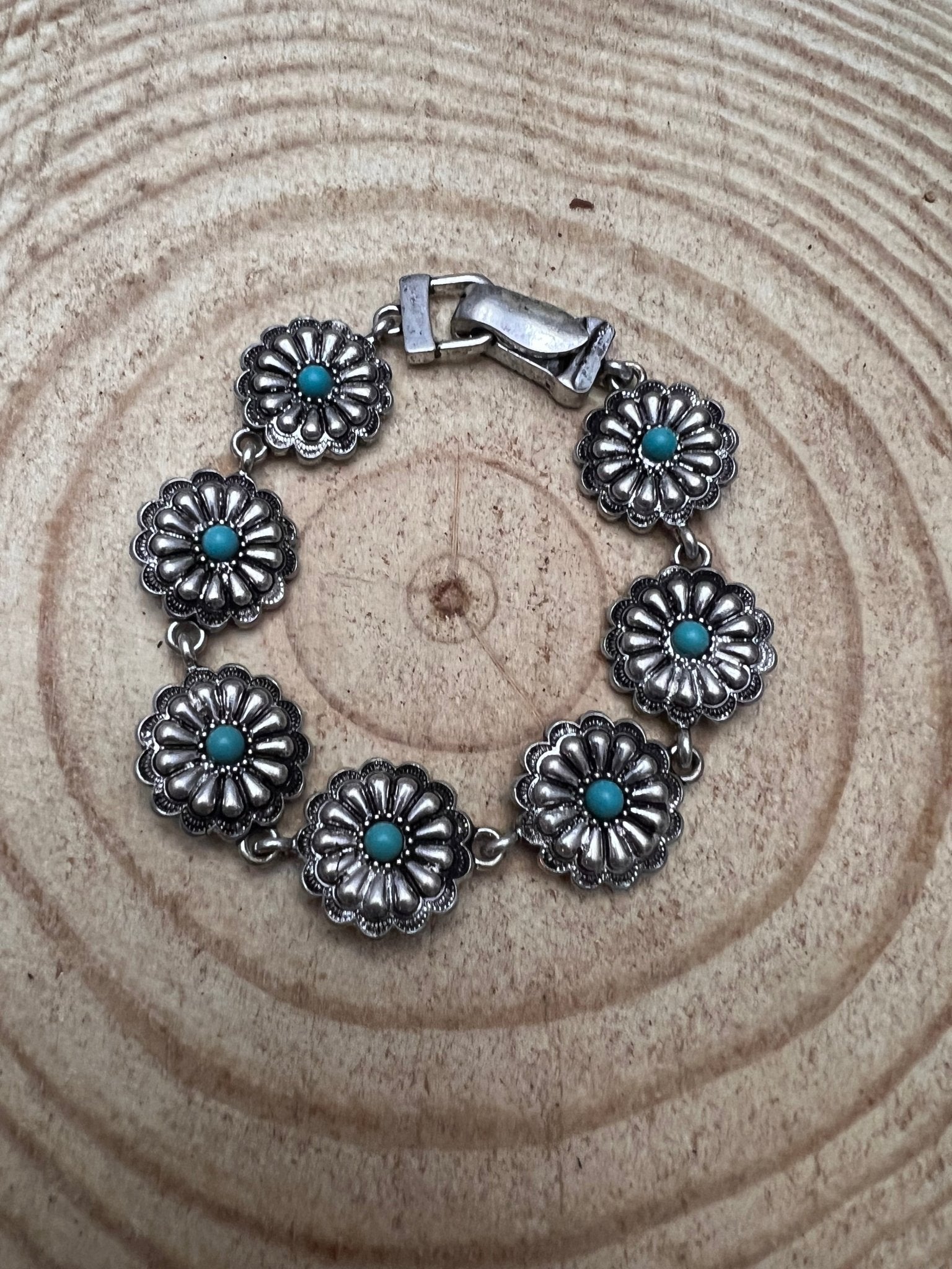Western Concho & Faux Turquoise Magnetic Bracelet