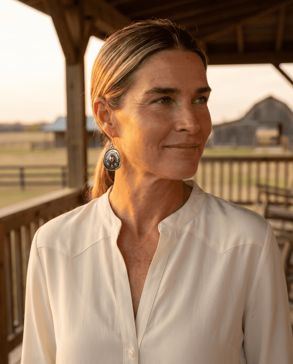 Western Cowboy Hat Dangle Earrings with Faux Turquoise — Oxidized Silver 1" Drop