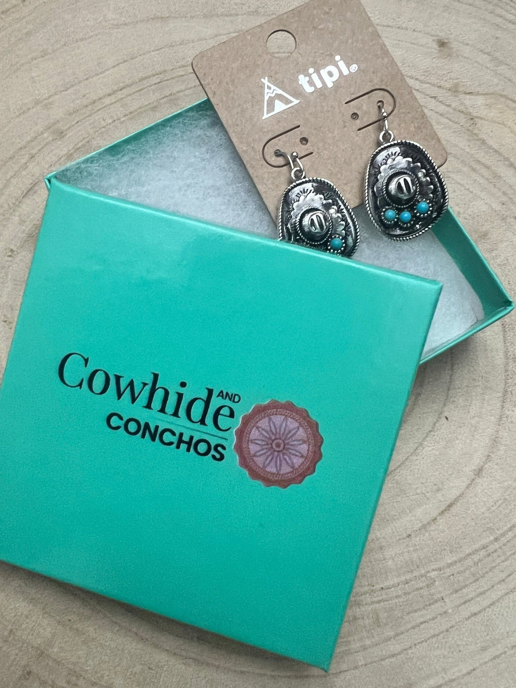 Western Cowboy Hat Dangle Earrings with Faux Turquoise — Oxidized Silver 1" Drop