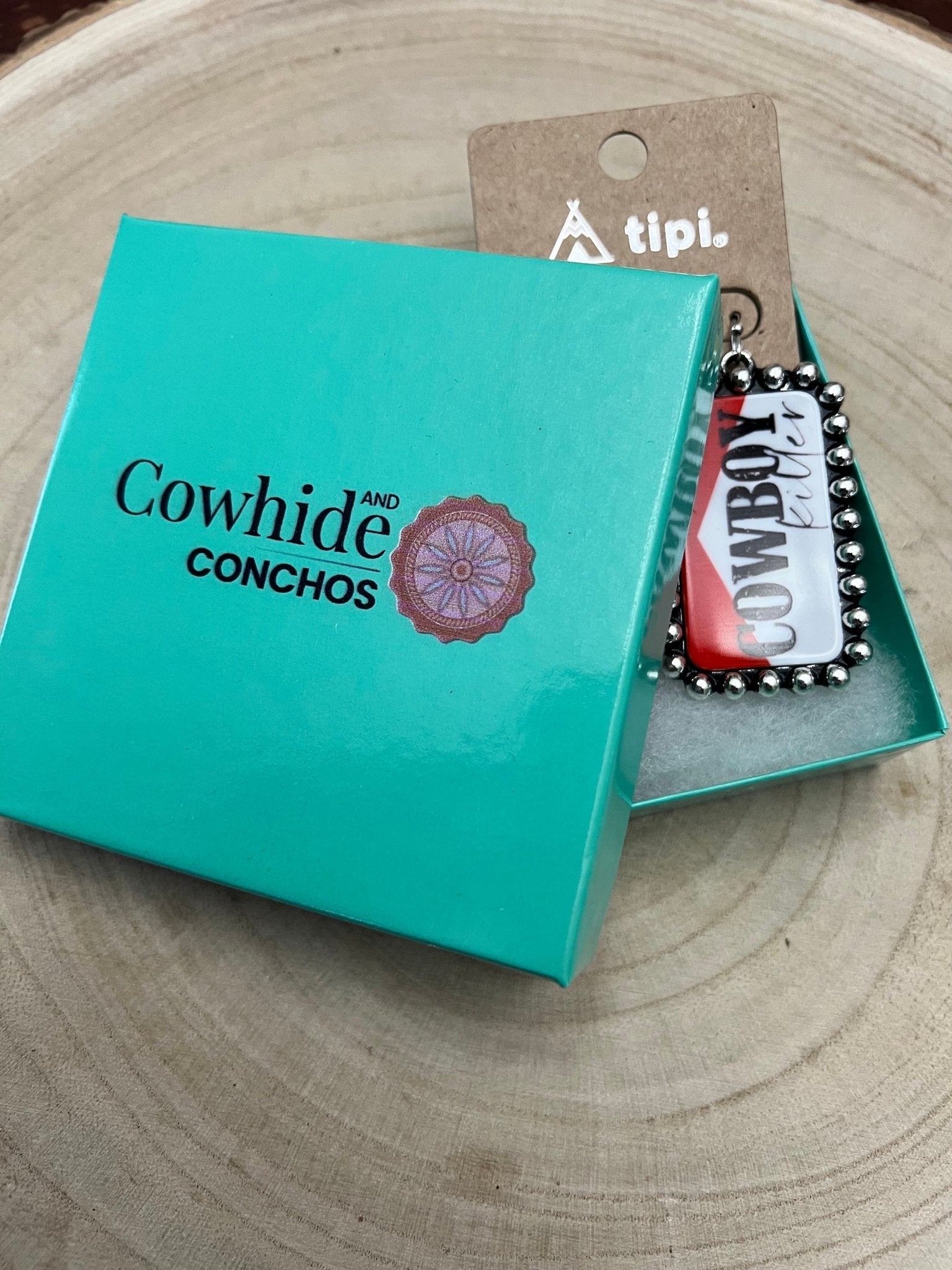 Western Cowboy Killer Rectangle Earrings — Red & White Western Statement