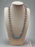 Western Faux Stamped Sterling Pearls, Saucers and Turquoise  – 24"