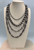 Faux Sterling Pearl Layered Necklace Set – 4-Piece Burnished Silver Western Set