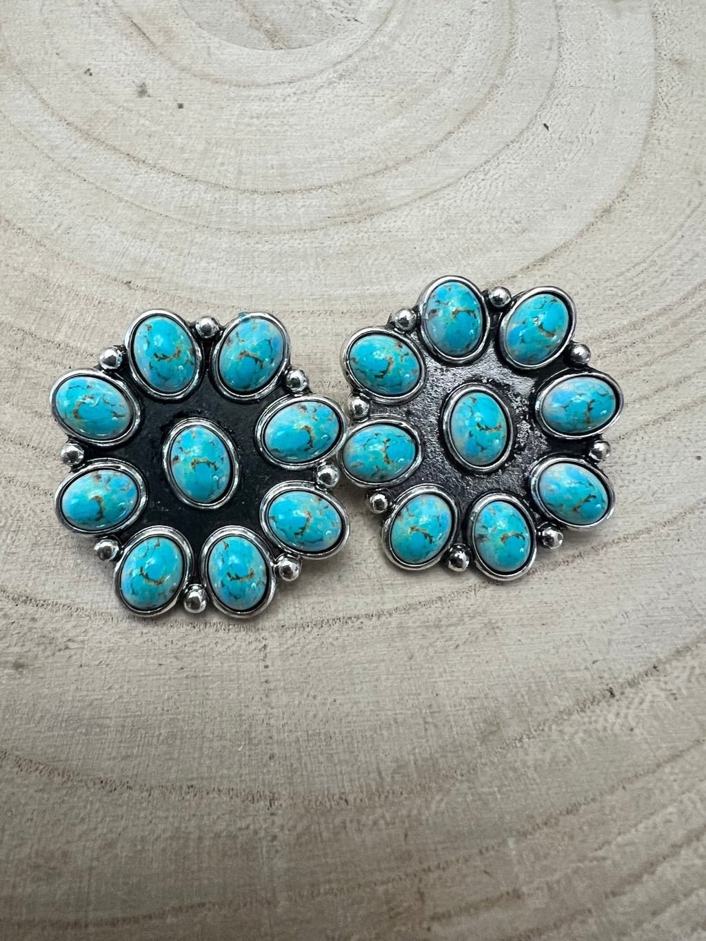 Western Faux Turquoise Cluster Fashion Earrings