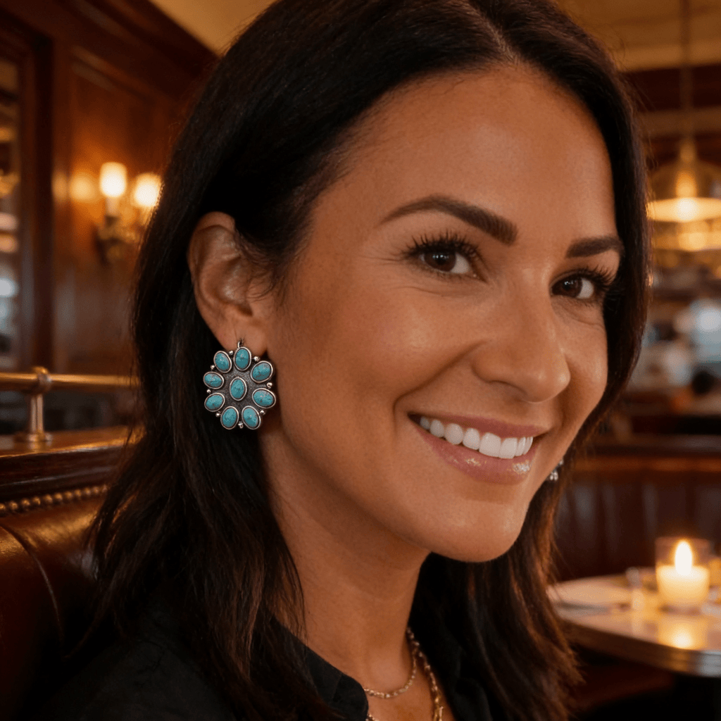 Western Faux Turquoise Cluster Fashion Earrings