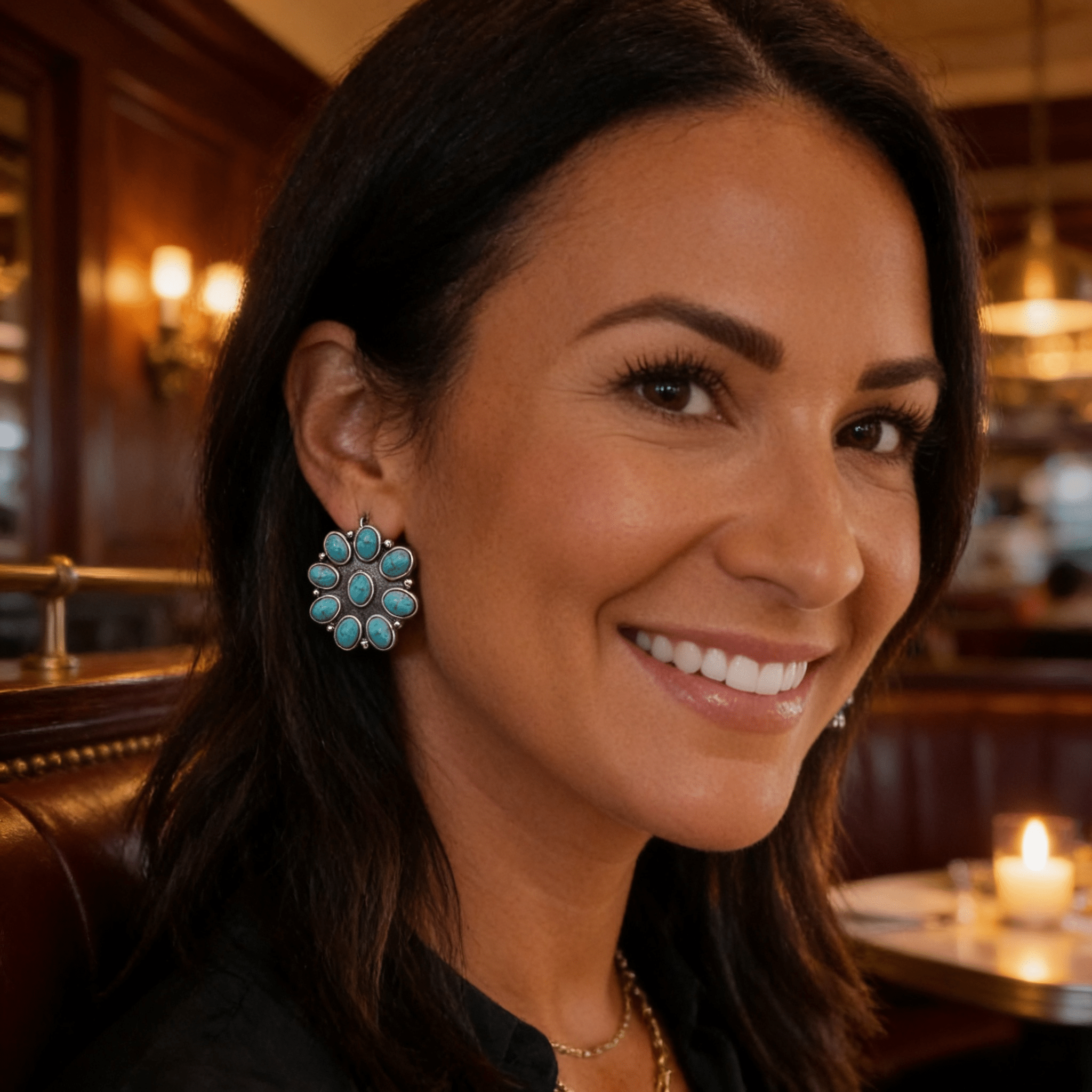 Western Faux Turquoise Cluster Fashion Earrings